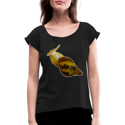 Frauen T-Shirt mit gerollten Ärmeln Achatina reticulata Low Poly - Schwarz