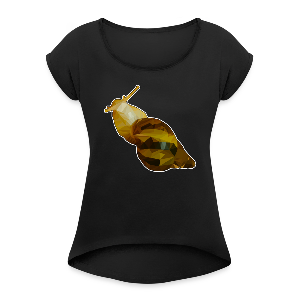 Frauen T-Shirt mit gerollten Ärmeln Achatina reticulata Low Poly - Schwarz