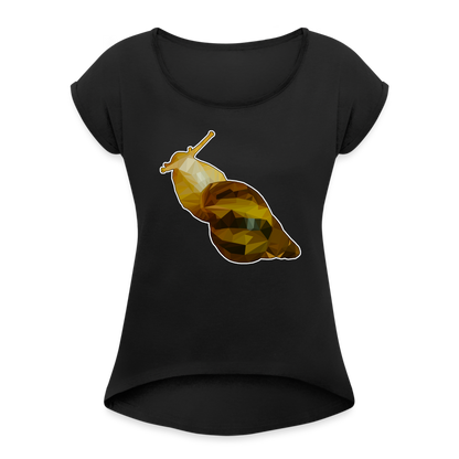 Frauen T-Shirt mit gerollten Ärmeln Achatina reticulata Low Poly - Schwarz