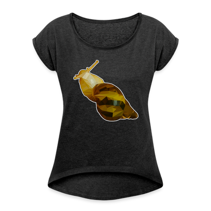 Frauen T-Shirt mit gerollten Ärmeln Achatina reticulata Low Poly - Schwarz meliert