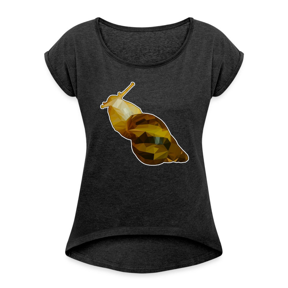 Frauen T-Shirt mit gerollten Ärmeln Achatina reticulata Low Poly - Schwarz meliert
