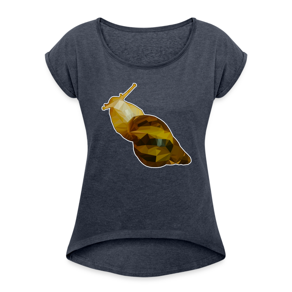 Frauen T-Shirt mit gerollten Ärmeln Achatina reticulata Low Poly - Navy meliert
