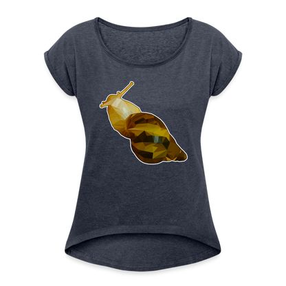 Frauen T-Shirt mit gerollten Ärmeln Achatina reticulata Low Poly - Navy meliert