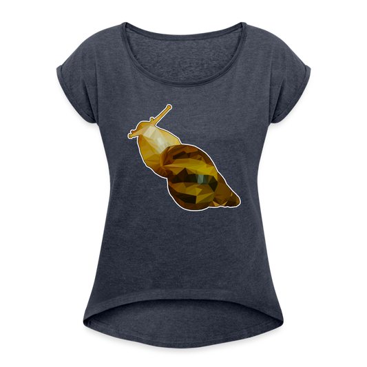 Frauen T-Shirt mit gerollten Ärmeln Achatina reticulata Low Poly - Navy meliert