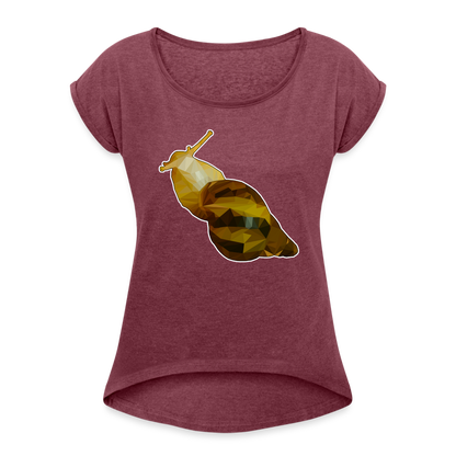 Frauen T-Shirt mit gerollten Ärmeln Achatina reticulata Low Poly - Bordeauxrot meliert