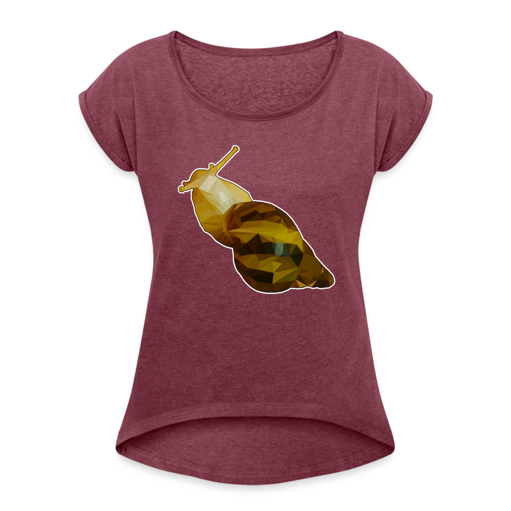 Frauen T-Shirt mit gerollten Ärmeln Achatina reticulata Low Poly - Bordeauxrot meliert