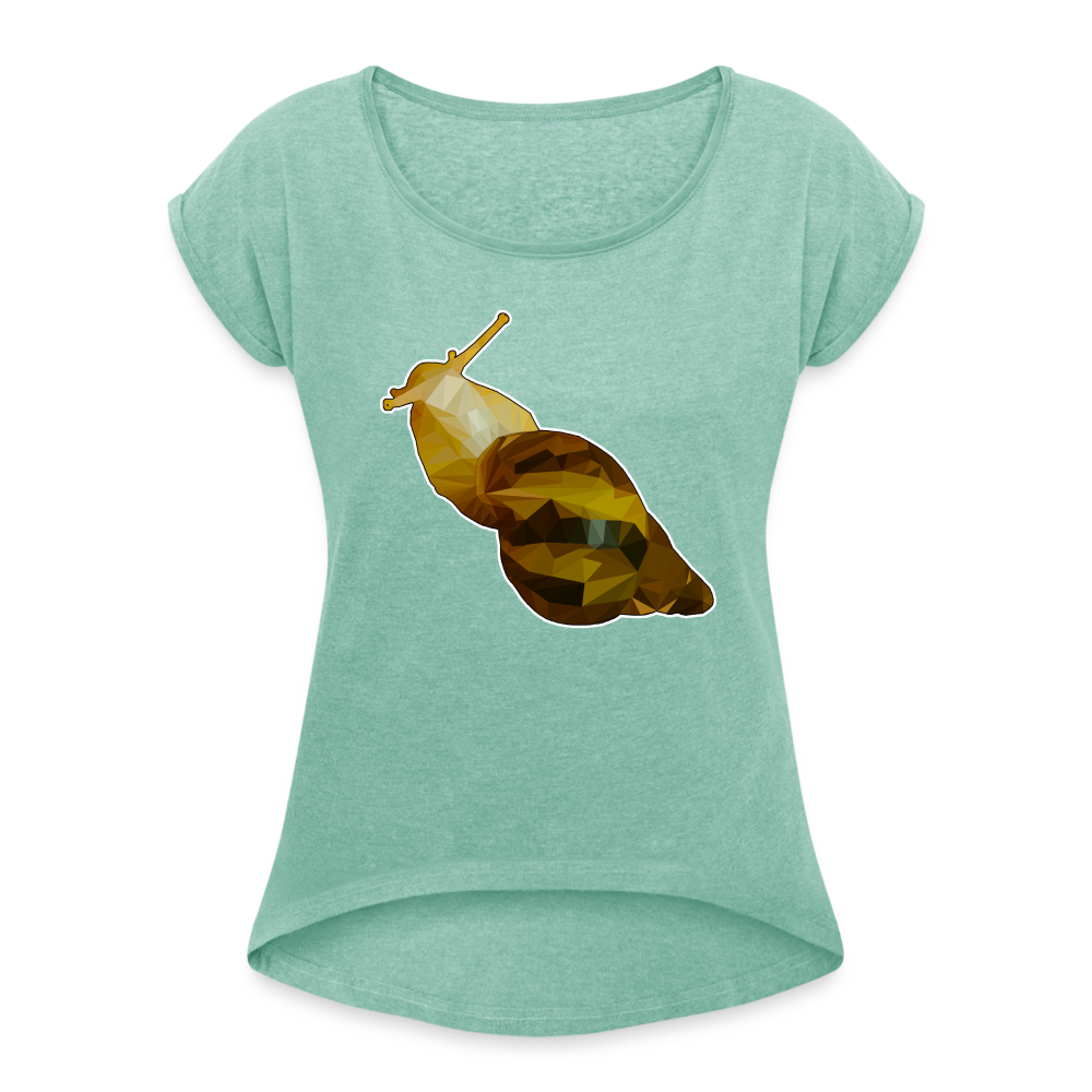 Frauen T-Shirt mit gerollten Ärmeln Achatina reticulata Low Poly - Minze meliert