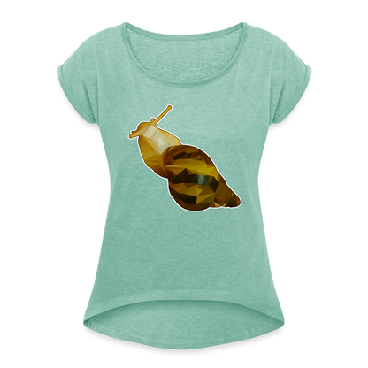 Frauen T-Shirt mit gerollten Ärmeln Achatina reticulata Low Poly - Minze meliert