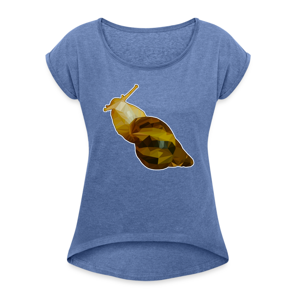Frauen T-Shirt mit gerollten Ärmeln Achatina reticulata Low Poly - Denim meliert