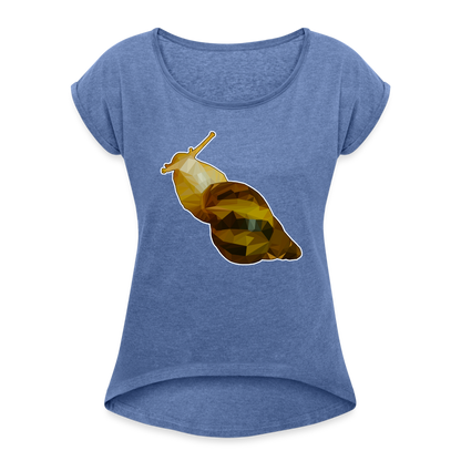 Frauen T-Shirt mit gerollten Ärmeln Achatina reticulata Low Poly - Denim meliert