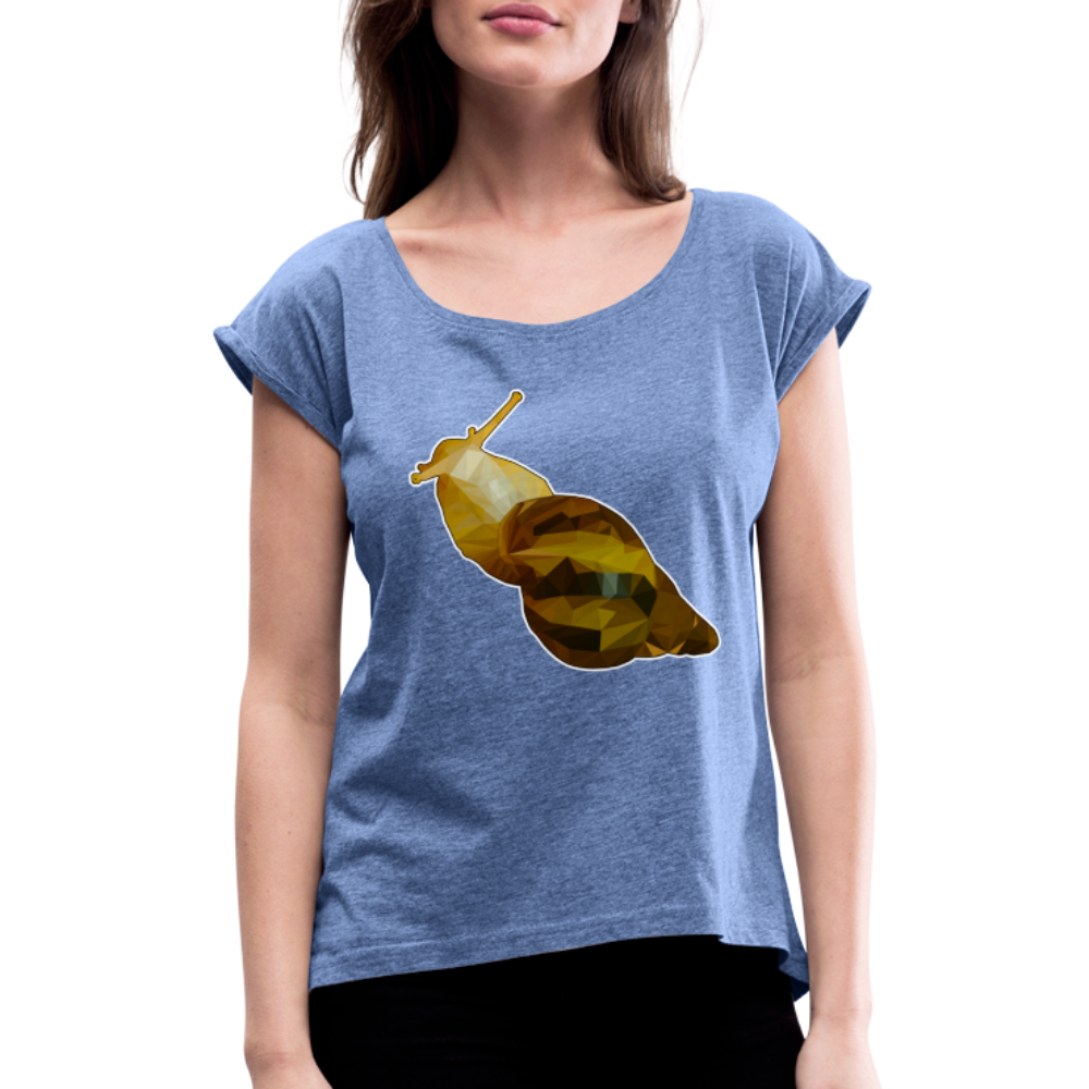 Frauen T-Shirt mit gerollten Ärmeln Achatina reticulata Low Poly - Denim meliert