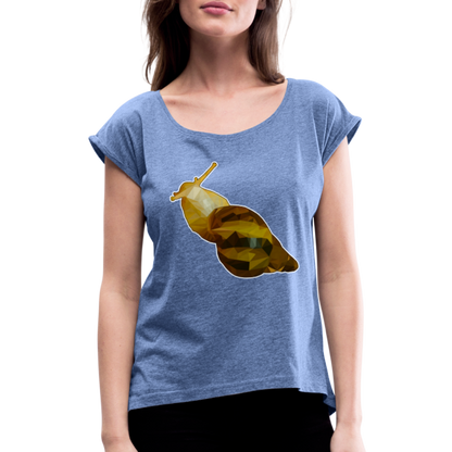 Frauen T-Shirt mit gerollten Ärmeln Achatina reticulata Low Poly - Denim meliert