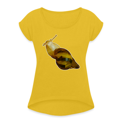 Frauen T-Shirt mit gerollten Ärmeln Achatina reticulata Low Poly - Senfgelb