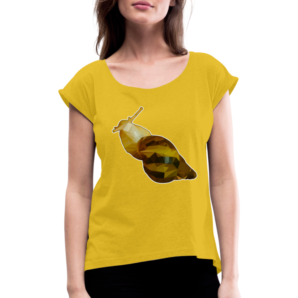 Frauen T-Shirt mit gerollten Ärmeln Achatina reticulata Low Poly - Senfgelb