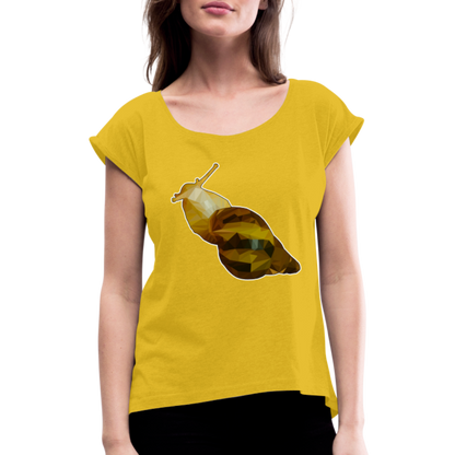 Frauen T-Shirt mit gerollten Ärmeln Achatina reticulata Low Poly - Senfgelb
