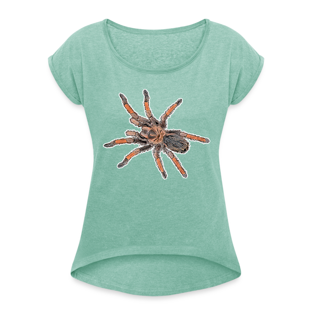Frauen T-Shirt mit gerollten Ärmeln Brachypelma emilia - Minze meliert