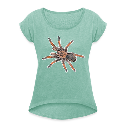 Frauen T-Shirt mit gerollten Ärmeln Brachypelma emilia - Minze meliert