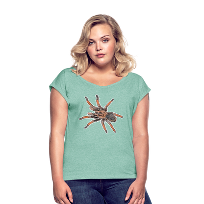 Frauen T-Shirt mit gerollten Ärmeln Brachypelma emilia - Minze meliert