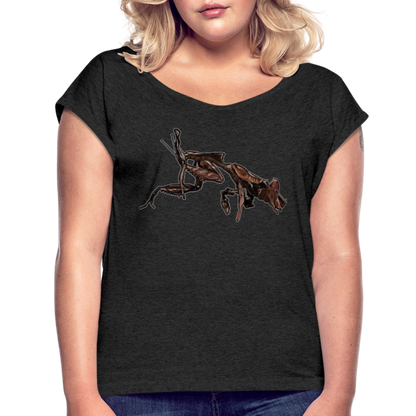 Frauen T-Shirt mit gerollten Ärmeln Phyllocrania paradoxa female 2 - Schwarz meliert