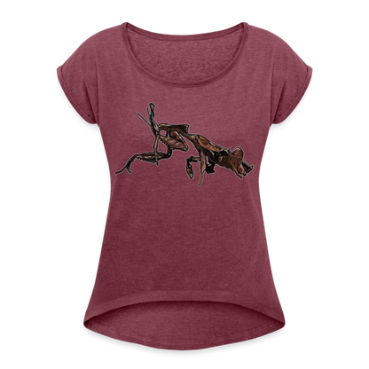 Frauen T-Shirt mit gerollten Ärmeln Phyllocrania paradoxa female 2 - Bordeauxrot meliert