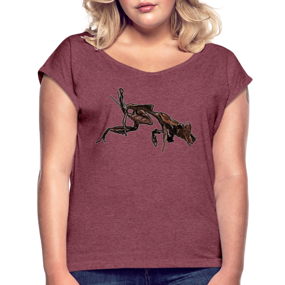 Frauen T-Shirt mit gerollten Ärmeln Phyllocrania paradoxa female 2 - Bordeauxrot meliert