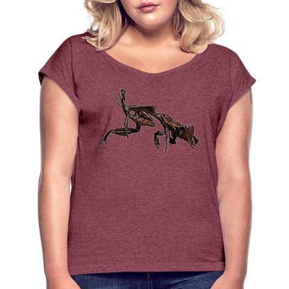 Frauen T-Shirt mit gerollten Ärmeln Phyllocrania paradoxa female 2 - Bordeauxrot meliert