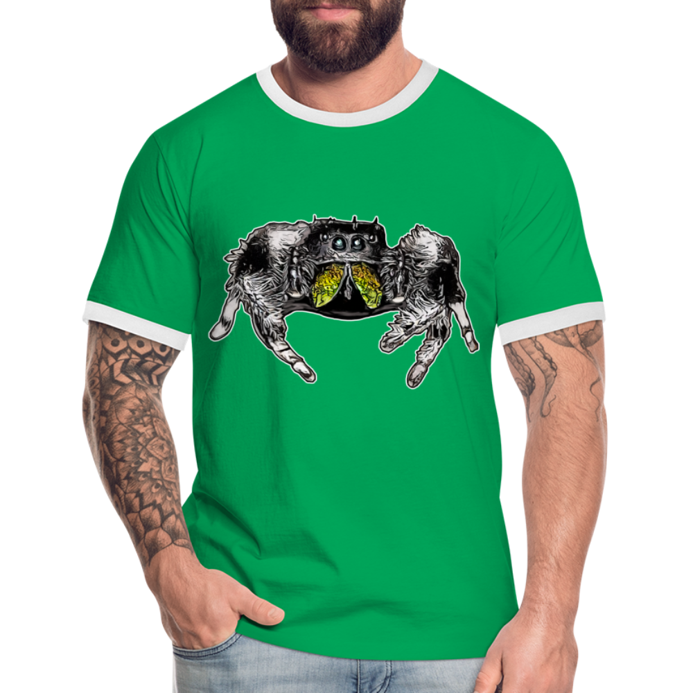 Männer Kontrast-T-Shirt Phidippus regius Rastafari male - Kelly Green/Weiß