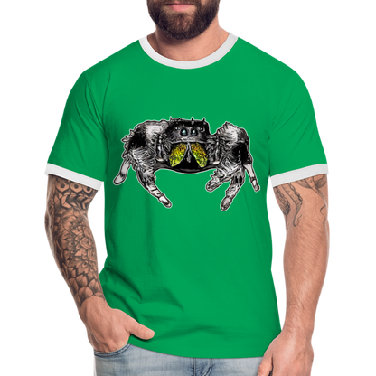 Männer Kontrast-T-Shirt Phidippus regius Rastafari male - Kelly Green/Weiß