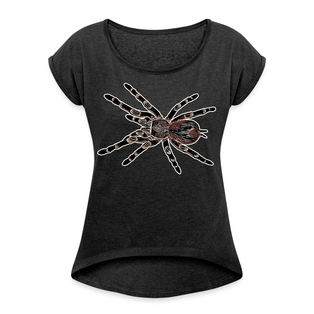 Frauen T-Shirt mit gerollten Ärmeln Acanthoscurria geniculata - Schwarz meliert