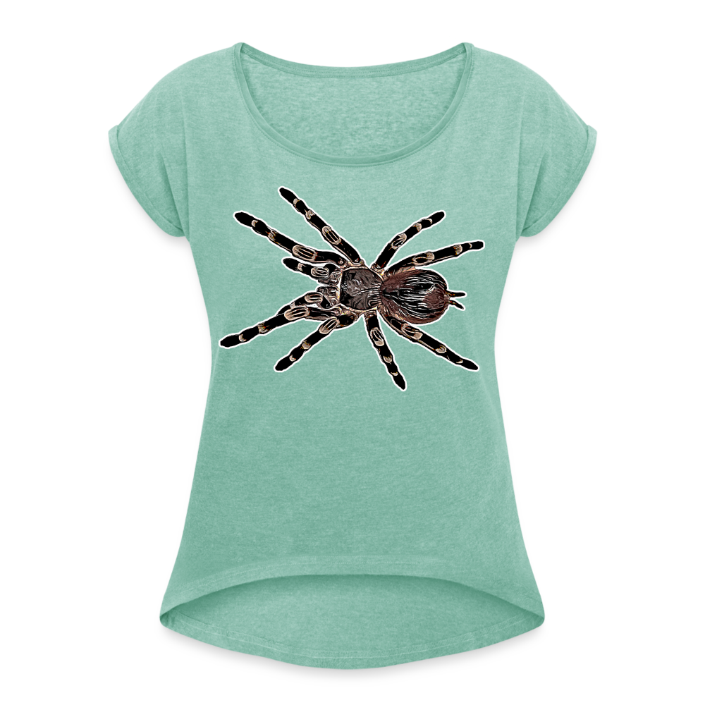 Frauen T-Shirt mit gerollten Ärmeln Acanthoscurria geniculata - Minze meliert