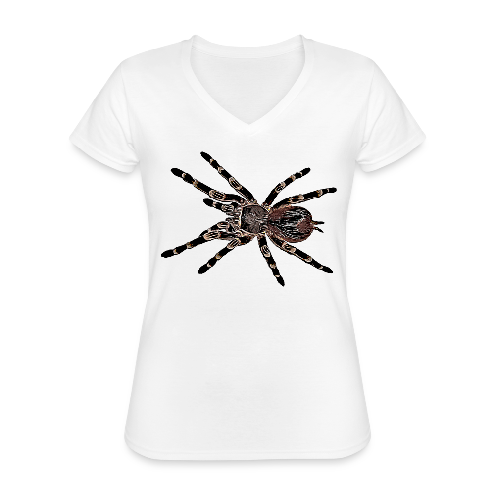 Frauen-T-Shirt mit V-Ausschnitt Acanthoscurria geniculata - weiß