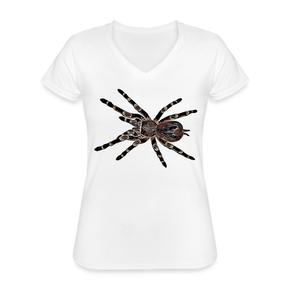 Frauen-T-Shirt mit V-Ausschnitt Acanthoscurria geniculata - weiß