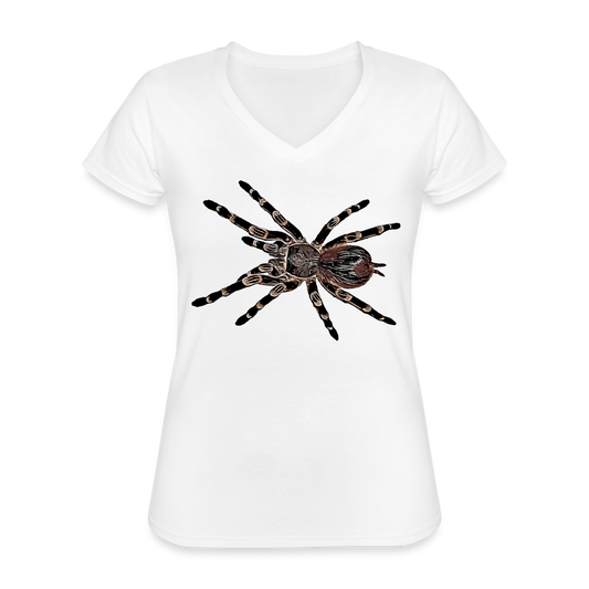 Frauen-T-Shirt mit V-Ausschnitt Acanthoscurria geniculata - weiß