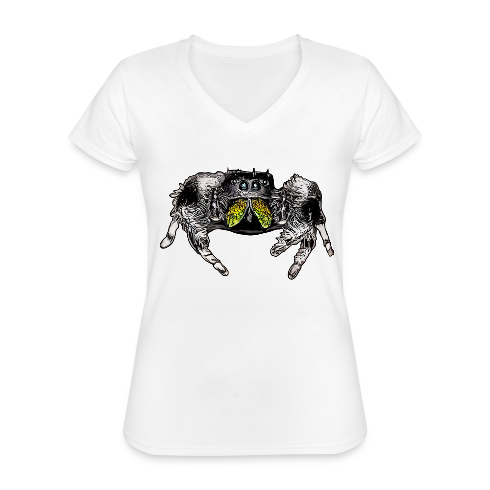 Frauen-T-Shirt mit V-Ausschnitt Phidippus regius Rastafari male - weiß