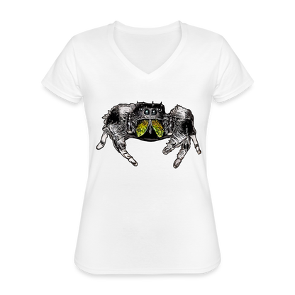 Frauen-T-Shirt mit V-Ausschnitt Phidippus regius Rastafari male - weiß