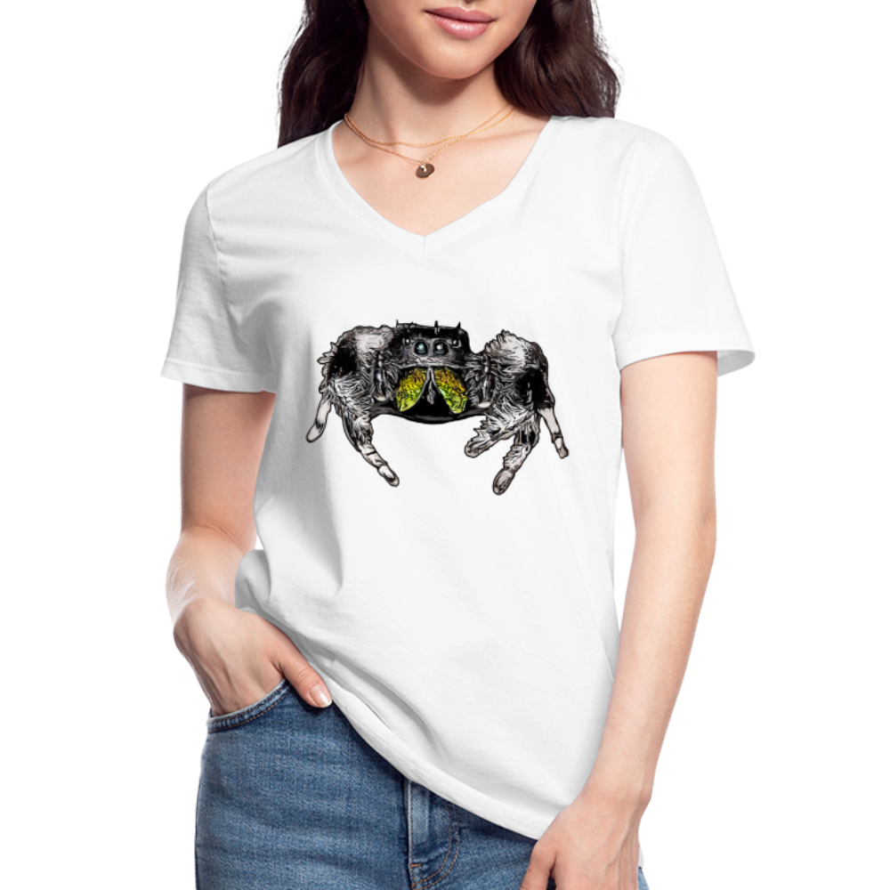 Frauen-T-Shirt mit V-Ausschnitt Phidippus regius Rastafari male - weiß