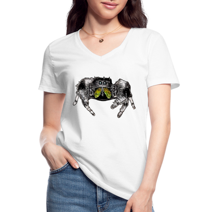 Frauen-T-Shirt mit V-Ausschnitt Phidippus regius Rastafari male - weiß