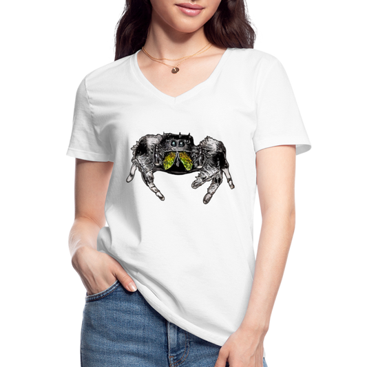 Frauen-T-Shirt mit V-Ausschnitt Phidippus regius Rastafari male - weiß