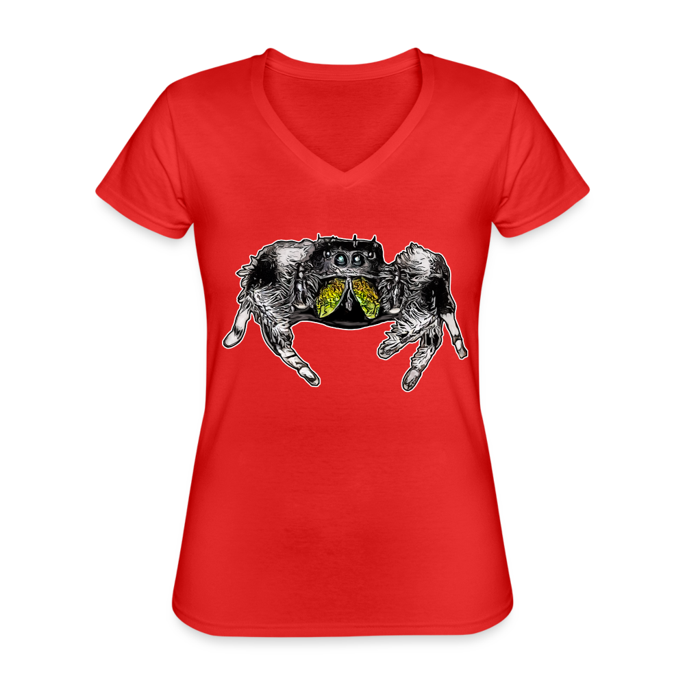 Frauen-T-Shirt mit V-Ausschnitt Phidippus regius Rastafari male - Rot