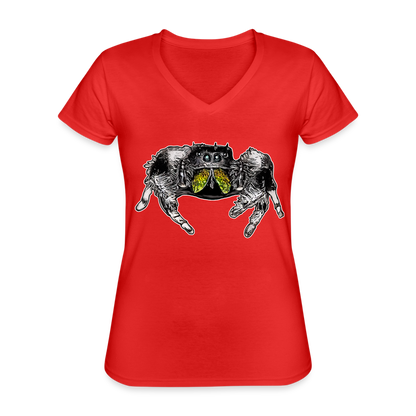 Frauen-T-Shirt mit V-Ausschnitt Phidippus regius Rastafari male - Rot