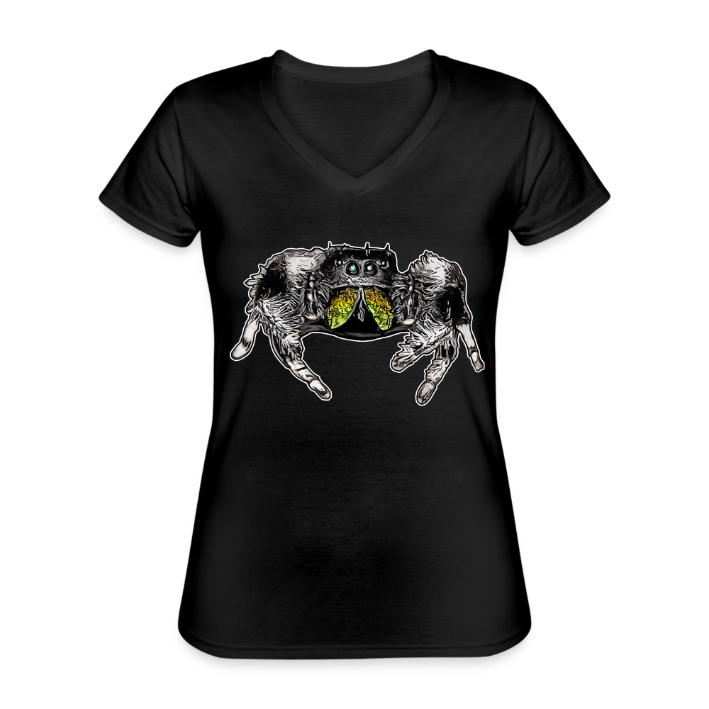 Frauen-T-Shirt mit V-Ausschnitt Phidippus regius Rastafari male - Schwarz
