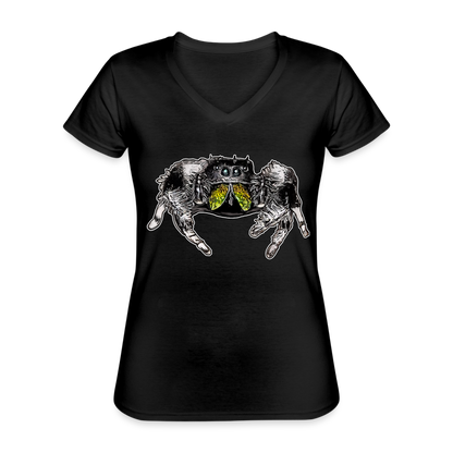 Frauen-T-Shirt mit V-Ausschnitt Phidippus regius Rastafari male - Schwarz