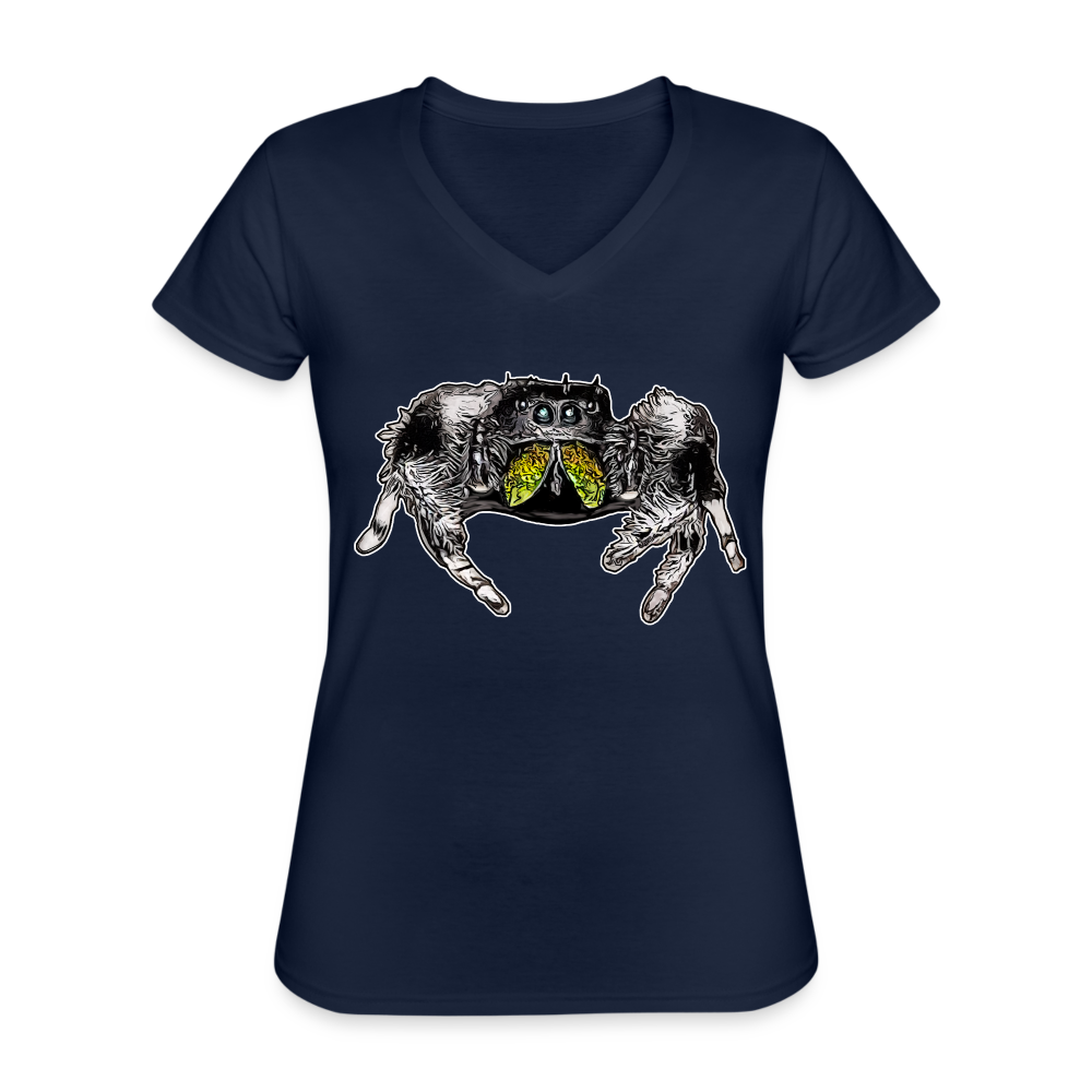 Frauen-T-Shirt mit V-Ausschnitt Phidippus regius Rastafari male - Navy