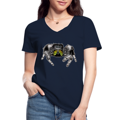 Frauen-T-Shirt mit V-Ausschnitt Phidippus regius Rastafari male - Navy