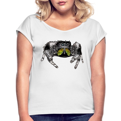 Frauen T-Shirt mit gerollten Ärmeln Phidippus regius Rastafari male - weiß