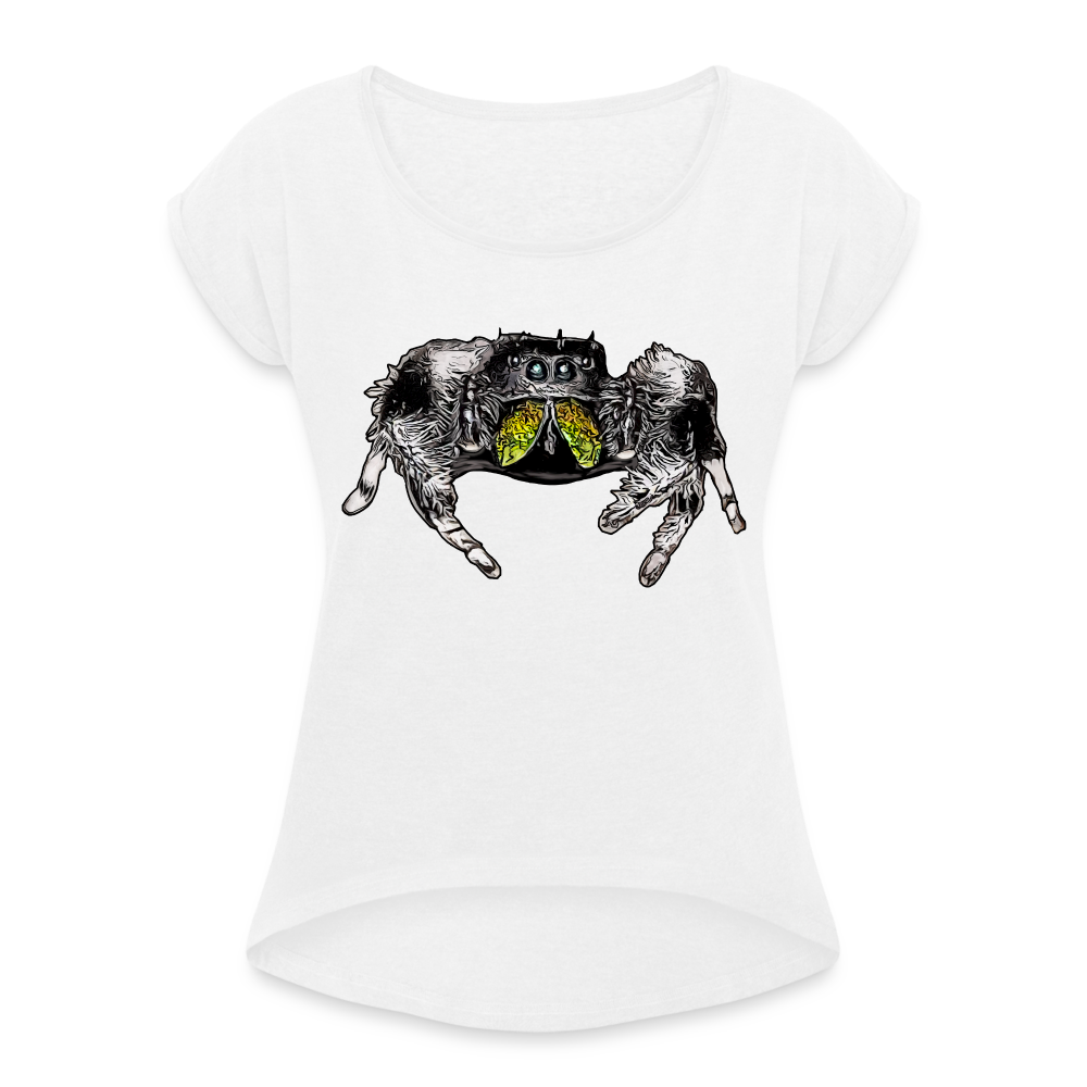 Frauen T-Shirt mit gerollten Ärmeln Phidippus regius Rastafari male - weiß