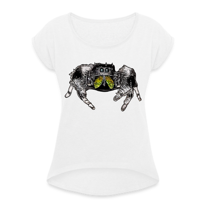 Frauen T-Shirt mit gerollten Ärmeln Phidippus regius Rastafari male - weiß