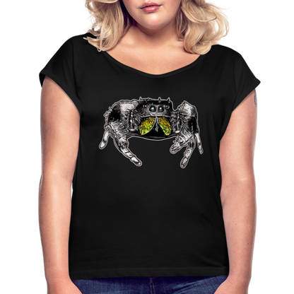 Frauen T-Shirt mit gerollten Ärmeln Phidippus regius Rastafari male - Schwarz