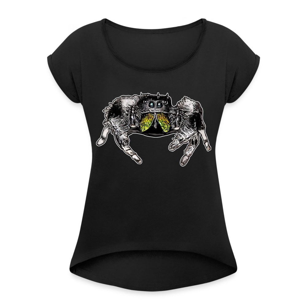 Frauen T-Shirt mit gerollten Ärmeln Phidippus regius Rastafari male - Schwarz