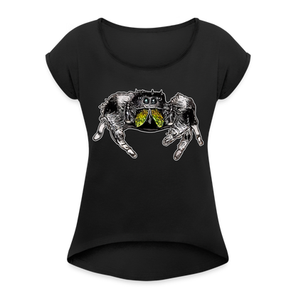 Frauen T-Shirt mit gerollten Ärmeln Phidippus regius Rastafari male - Schwarz